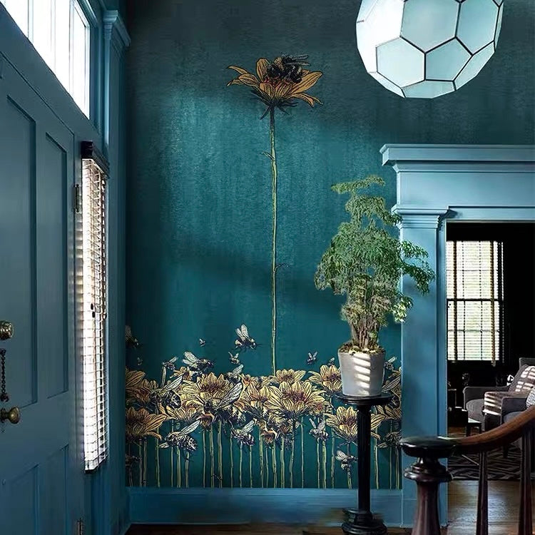 Retro Plain Solid Color Wallpaper-Blue