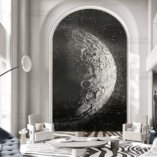 Custom Luxury Glass Mosaic Mural Wall Moon Surface