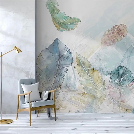 Custom Wallpaper Mural Beautiful Watercolor Leaves (㎡)
