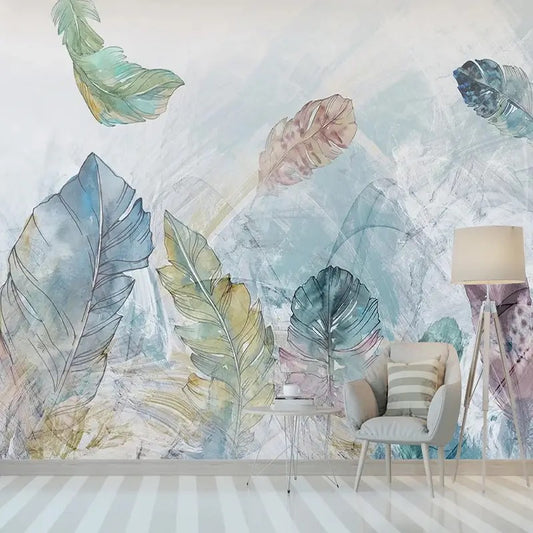 Custom Wallpaper Mural Beautiful Watercolor Leaves (㎡)