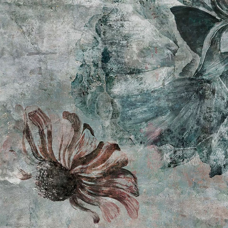 Vintage floral wallpaper mural with large blush and green blooms for dramatic feature walls