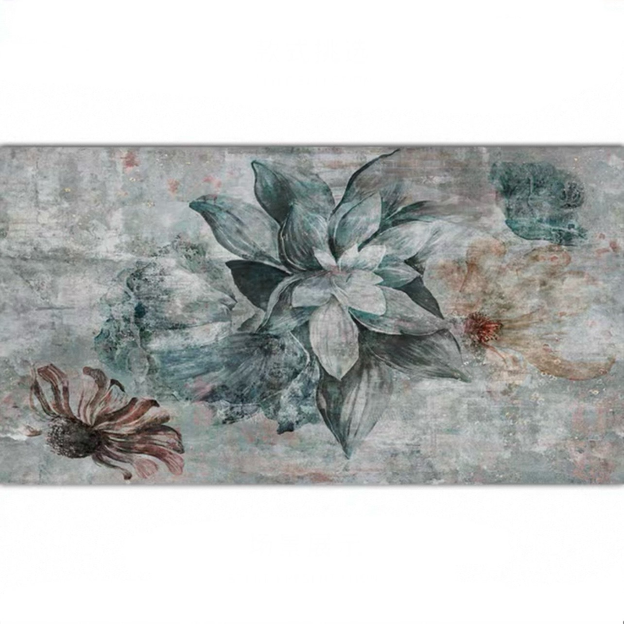 Vintage floral wallpaper mural with large blush and green blooms for dramatic feature walls