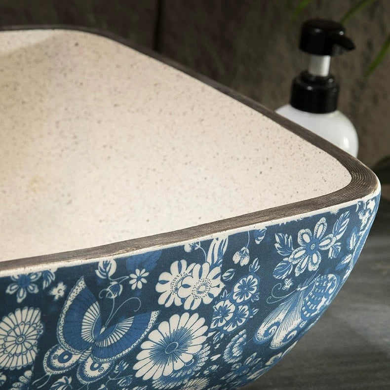 Fashion Chinese Ceramic Art Countertop Square Basin Lavabo Porcelain Bathroom Sink