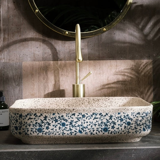 Chinese Ceramic Art Countertop Square Floral Basin Lavabo Porcelain Bathroom Sink