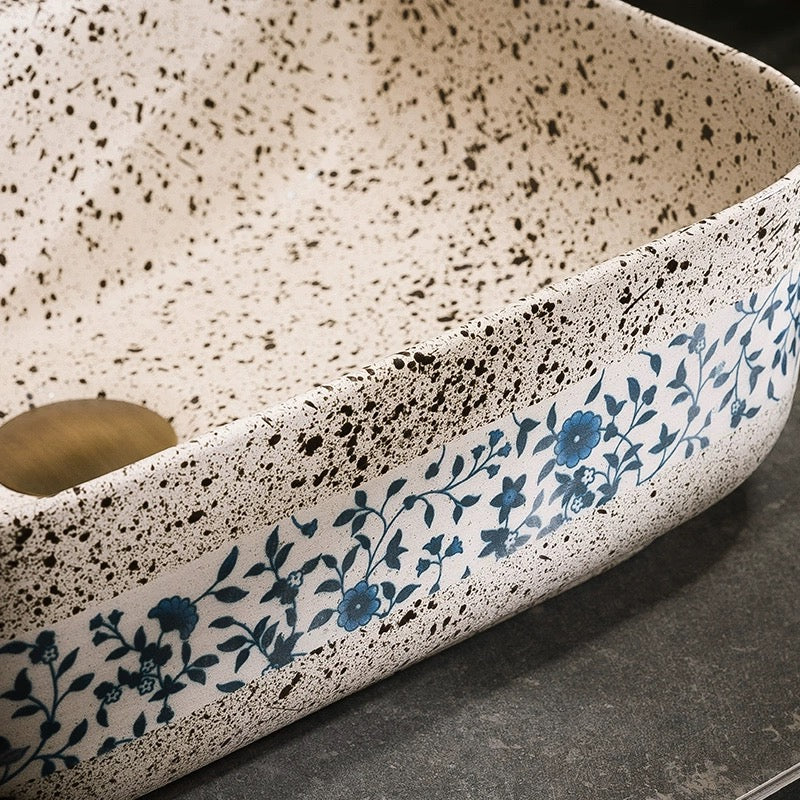 Small Size Chinese Ceramic Art Countertop Square Basin Lavabo Porcelain Bathroom Sink