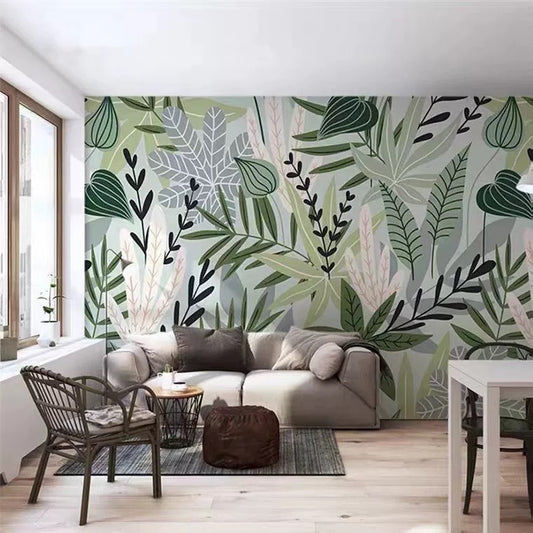 custom-nature-wallpaper-mural-for-living-room-fresh-leaves