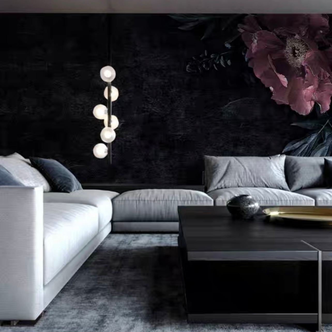 Custom bold floral mural wallpaper for dark interiors – premium wall decor with intricate designs