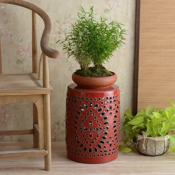 Entryway-Stool-Ottoman-Side-Table-End-Table-Garden-Stool-porcelain-ceramic-drum-stool-new-chinese-style-home-décor-matte-red