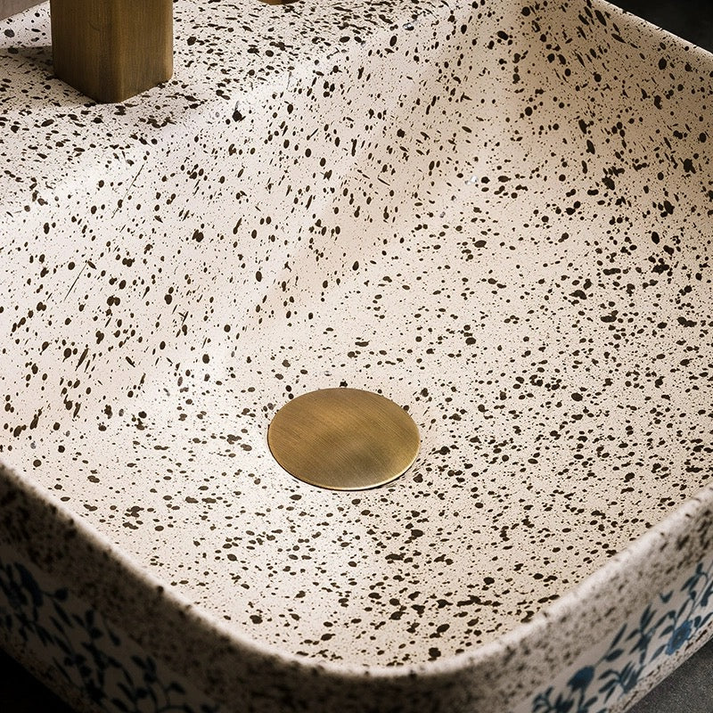 Small Size Chinese Ceramic Art Countertop Square Basin Lavabo Porcelain Bathroom Sink