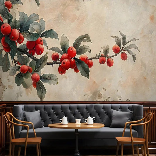 custom-wallpaper-mural-retro-pomegranate-tree-papier-peint