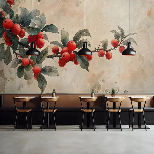 custom-wallpaper-mural-retro-pomegranate-tree-papier-peint
