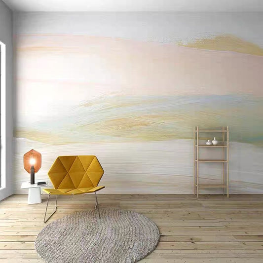 Custom Abstract Horizon Blush & Gold Wall Mural - Modern Pastel Brushstroke Art Wallpaper