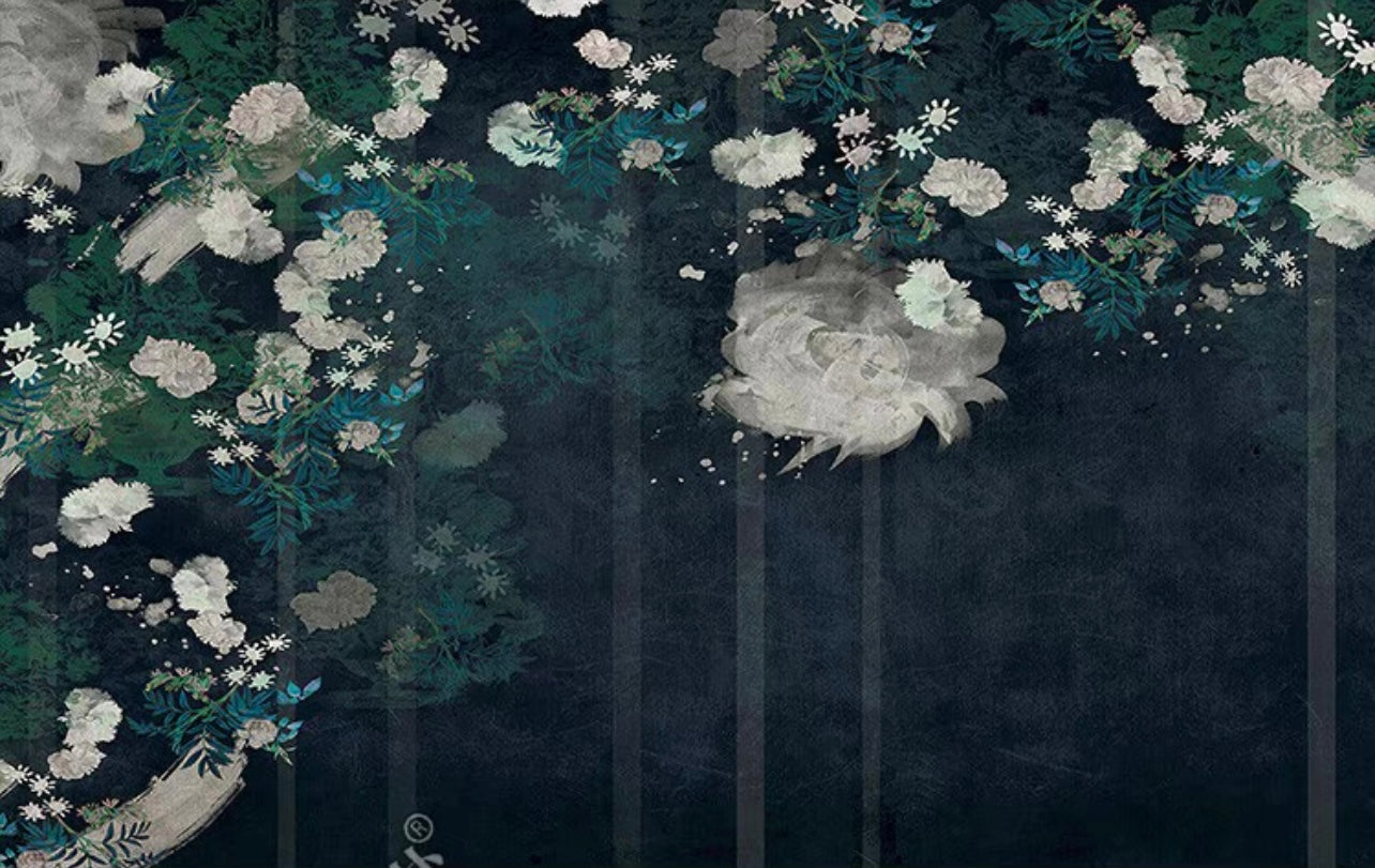 Custom Wallpaper Mural Retro Style Rose Flowers Blue