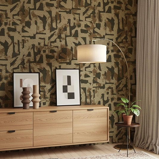 Abstract Camouflage Maze Wallpaper Mural - Custom Size, Non-Pasted Earth Tones