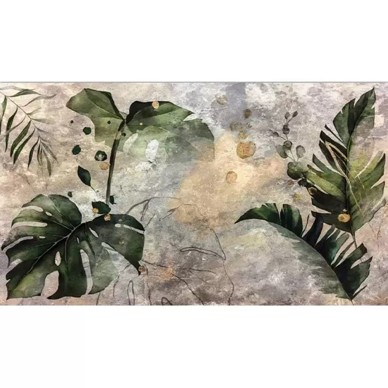 Abstract Jungle Mural Wallpaper | Custom Distressed Green & Gold Botanical Wall Art