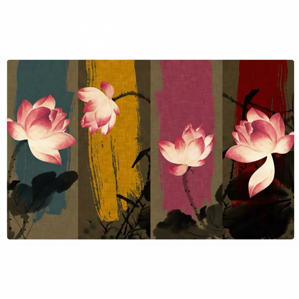 Custom Abstract Lotus Flower Mural | Vibrant Brushstroke Art Wallpaper