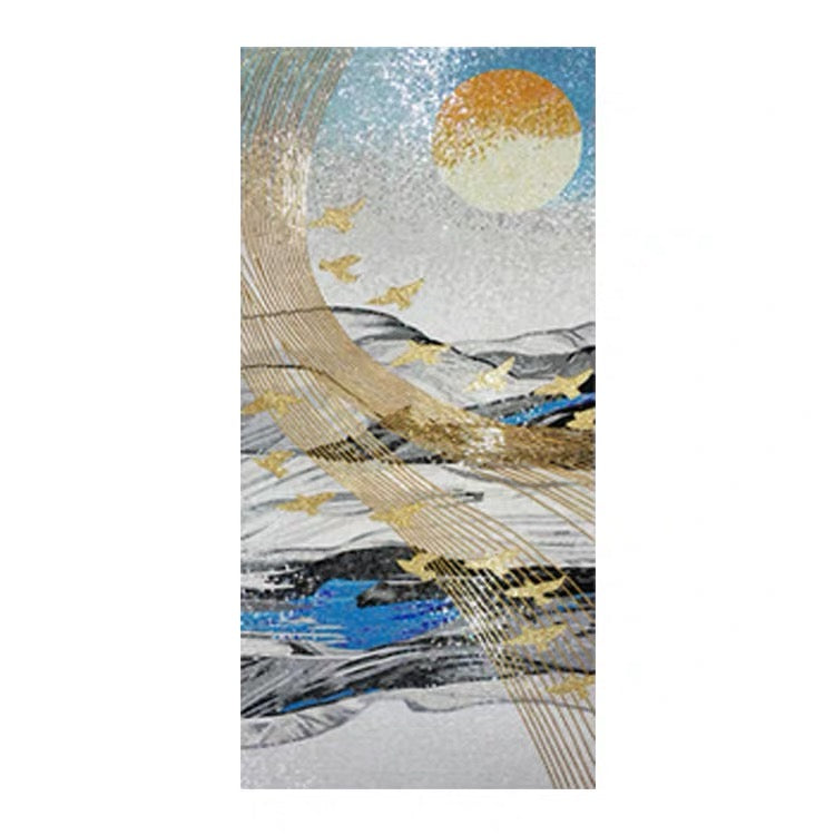 Abstract Sun & Gold Flight Custom Glass Mosaic Landscape Mural