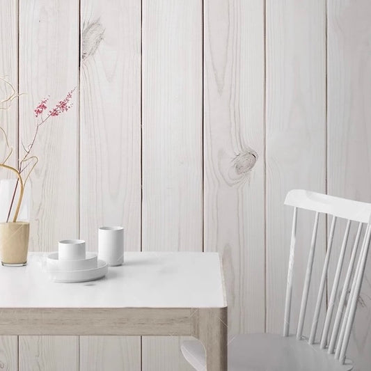 Custom white wood panel effect wallpaper mural – realistic textured finish for rustic or modern interiors