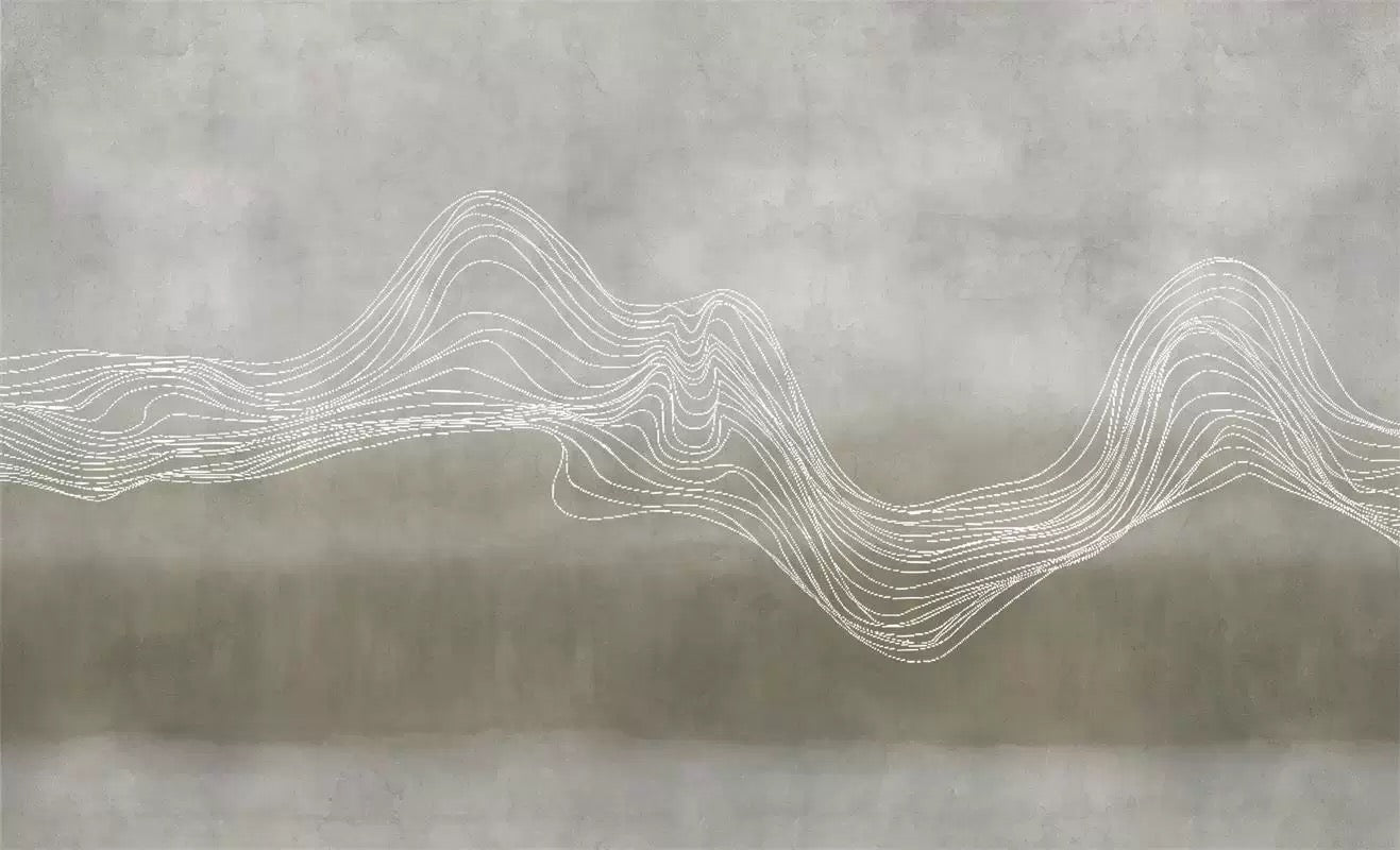 Abstract white line art on a textured gray background