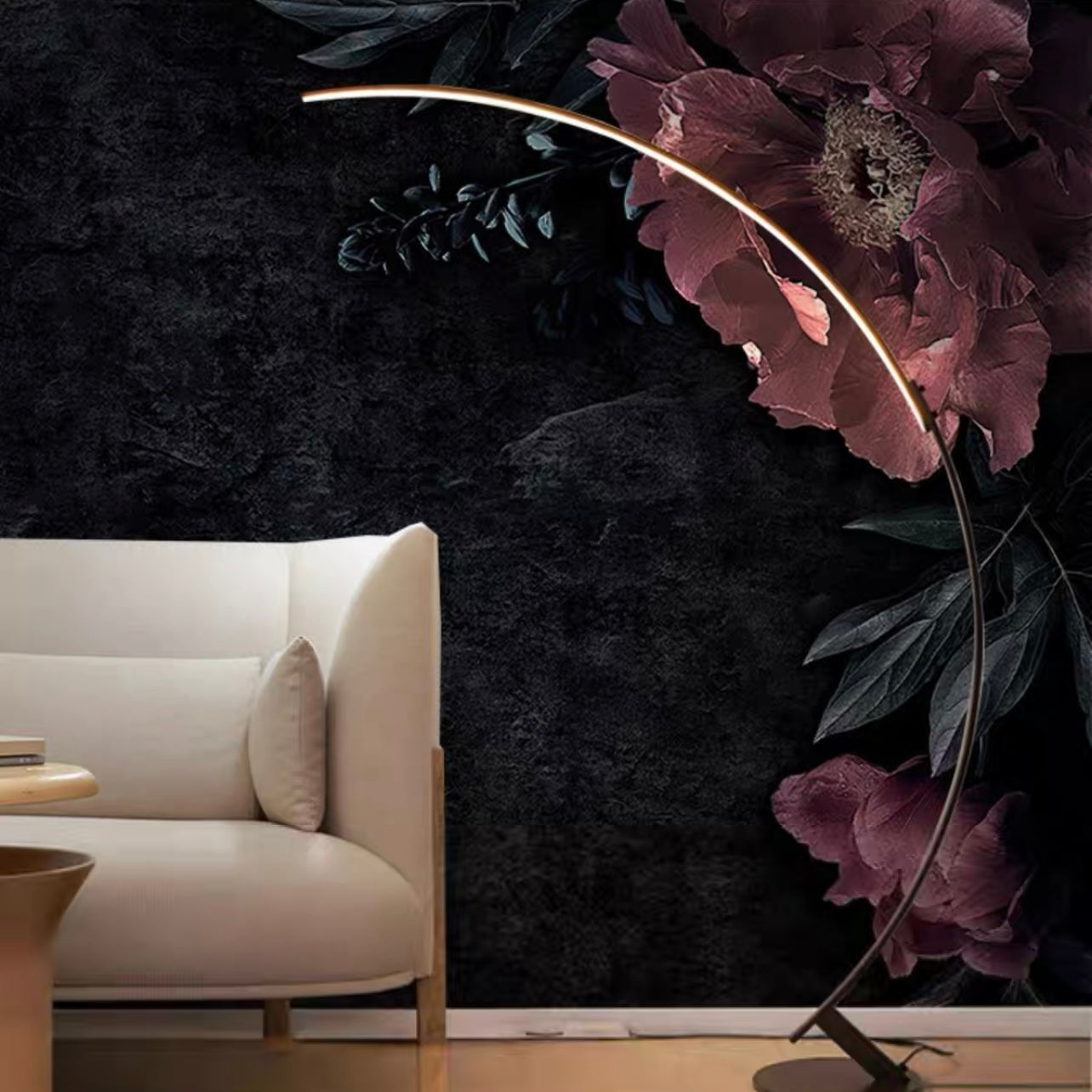 Custom bold floral mural wallpaper for dark interiors – premium wall decor with intricate designs