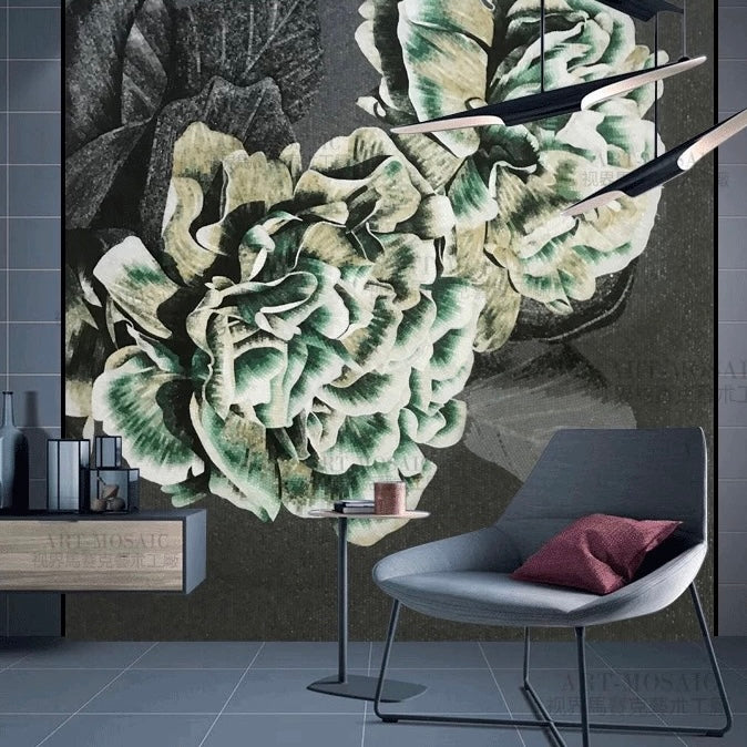 Custom Luxury Glass Mosaic Mural Wall Bold Floral Wall Art
