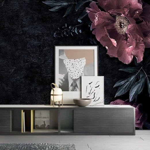 Custom bold floral mural wallpaper for dark interiors – premium wall decor with intricate designs