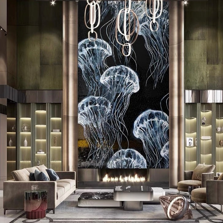 Custom Glass Mosaic Mural Beautiful Floating Jelly Fish BVM Home