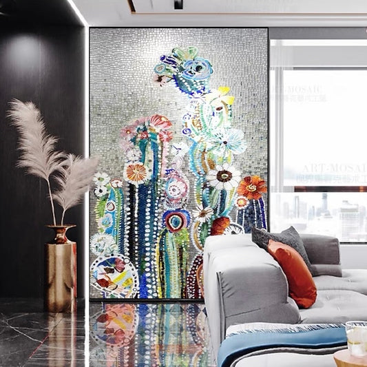 custom-glass-mosaic-mural-abstract-cactus-and-flowers