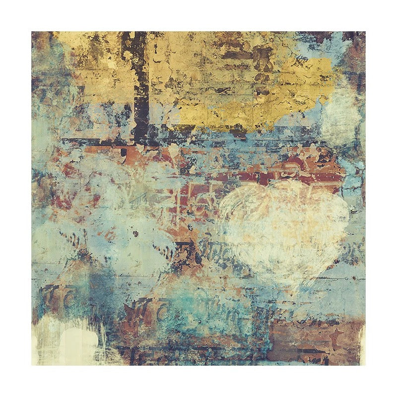 Custom Distressed Abstract Mural | Industrial Gold & Teal Texture Wallpaper