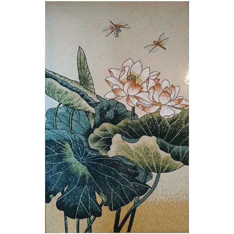 Custom Glass Mosaic Mural: Serene Lotus Pond & Leaves - Handcrafted Botanical Wall Art