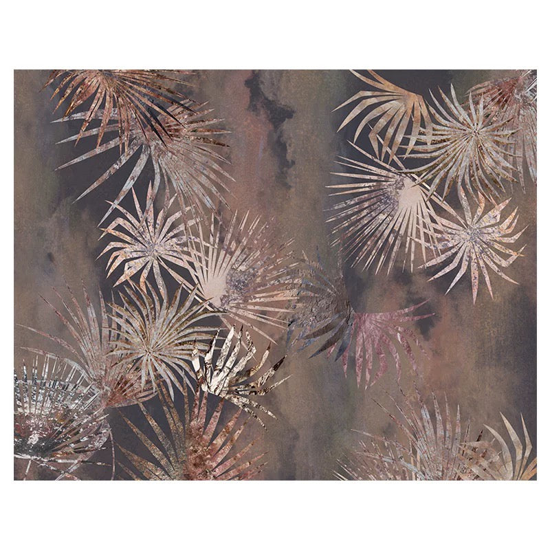 Moody Tropical Palm Frond Mural - Non-Pasted Bronze & Taupe