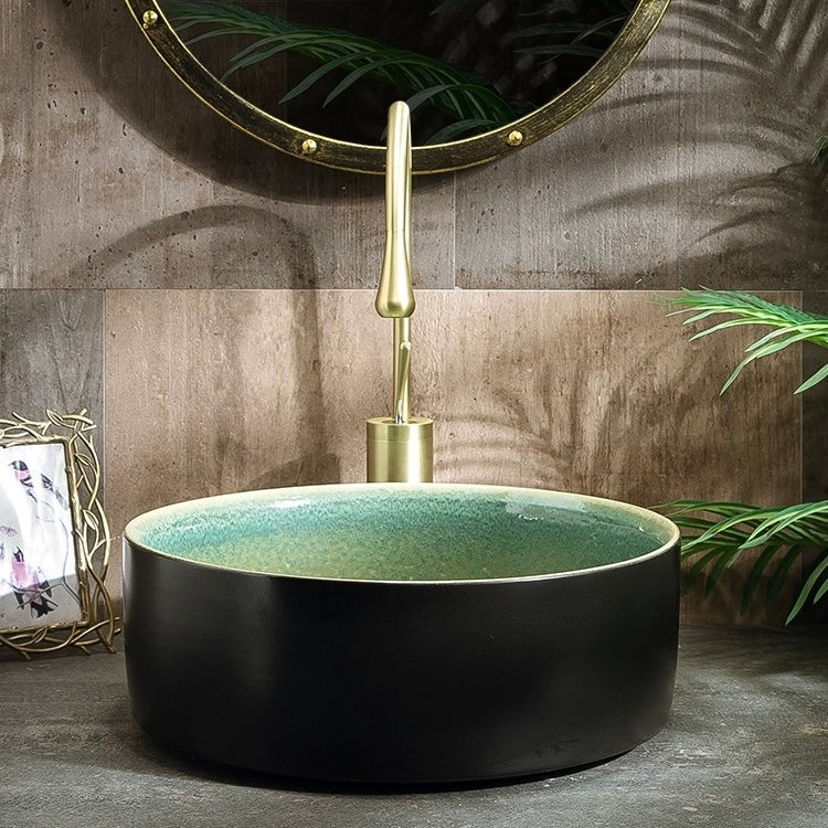 Small Size Chinese Ceramic Countertop Round Basin Lavabo Porcelain Bathroom Sink