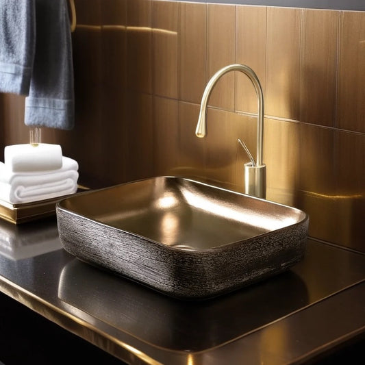 Retro Style Chinese Ceramic Countertop Square Basin Lavabo Porcelain Bathroom Sink