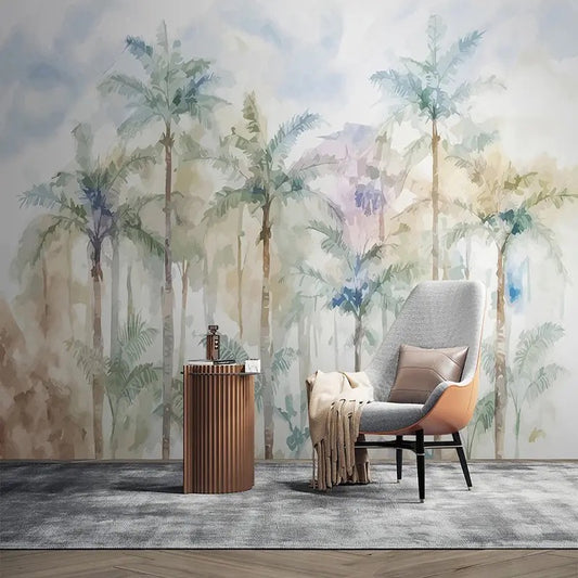 custom-wallpaper-mural-beautiful-watercolor-palm-trees-papier-peint