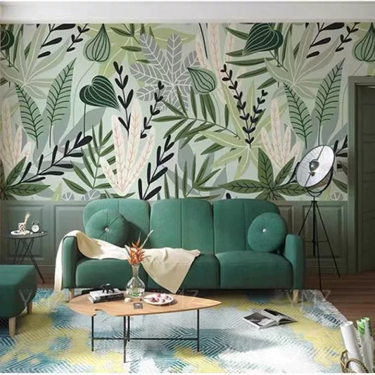 custom-nature-wallpaper-mural-for-living-room-fresh-leaves