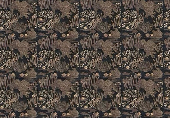 Patterned wallpaper mural on a dark background
