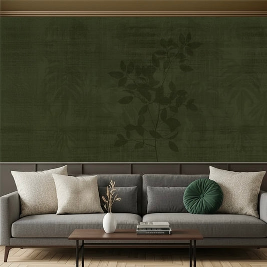 Custom Deep Forest Green Botanical Silhouette Wallpaper Mural