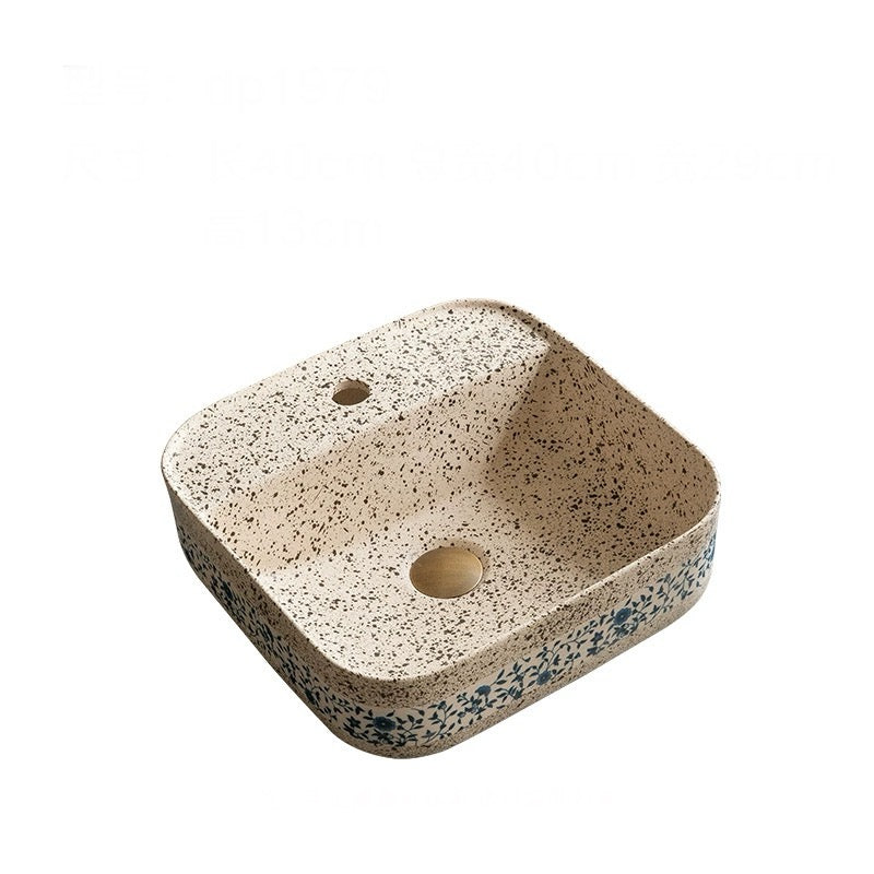 Small Size Chinese Ceramic Art Countertop Square Basin Lavabo Porcelain Bathroom Sink