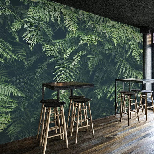 custom-wallpaper-mural-nature-inspired-green-leaves-for-living-room
