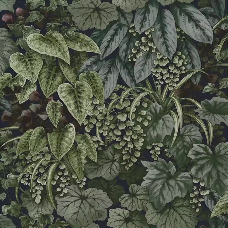 Enchanted Forest Botanical Wallpaper Mural | Lush Dark Green Foliage Non-Pasted Wallcovering