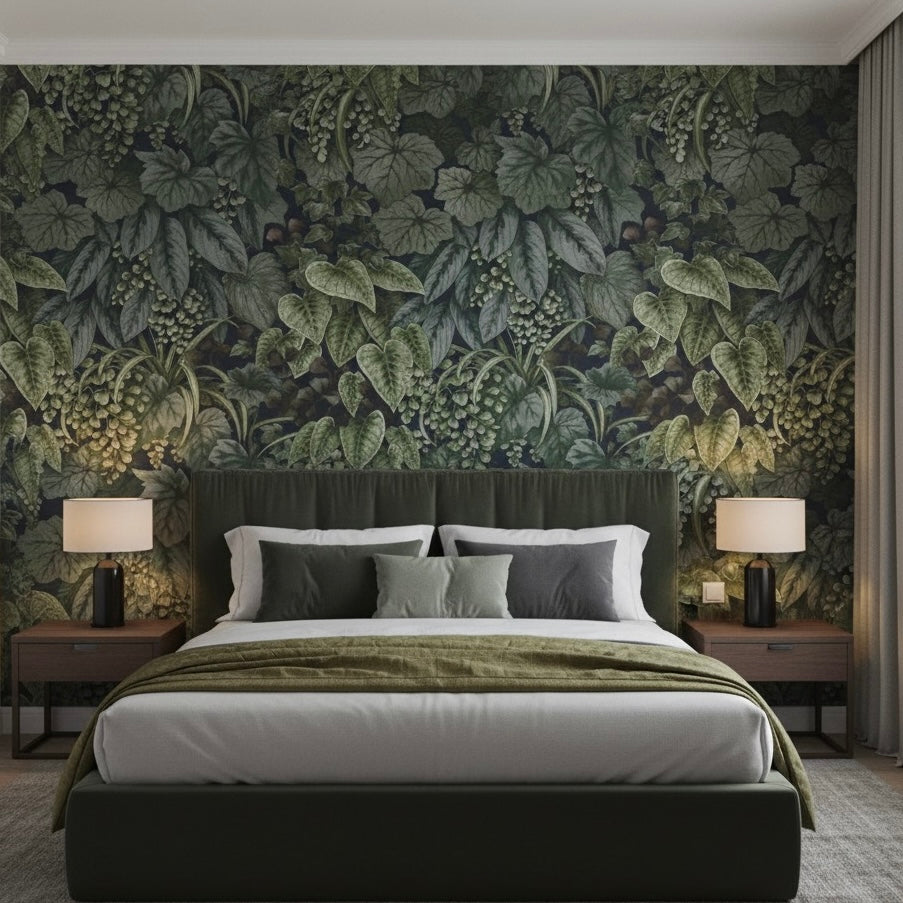 Enchanted Forest Botanical Wallpaper Mural | Lush Dark Green Foliage Non-Pasted Wallcovering