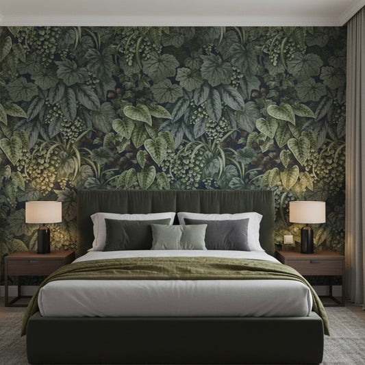 Enchanted Forest Botanical Wallpaper Mural | Lush Dark Green Foliage Non-Pasted Wallcovering