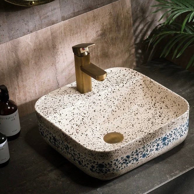 Small Size Chinese Ceramic Art Countertop Square Basin Lavabo Porcelain Bathroom Sink