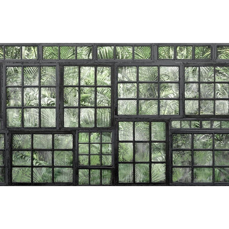 Custom Faux Window Jungle Mural | Loft Style Botanical Wallpaper