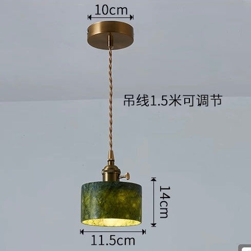 French Retro Pendant Light with Switch – 3-Color Adjustable LED Vintage Chandelier with Jade Shade for Bedroom, Dining Room & Entryway