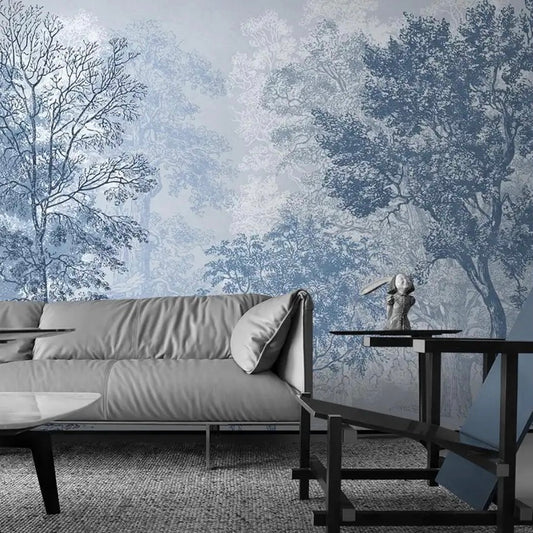 Custom Mural Wallpaper Blue Green Woods Forest