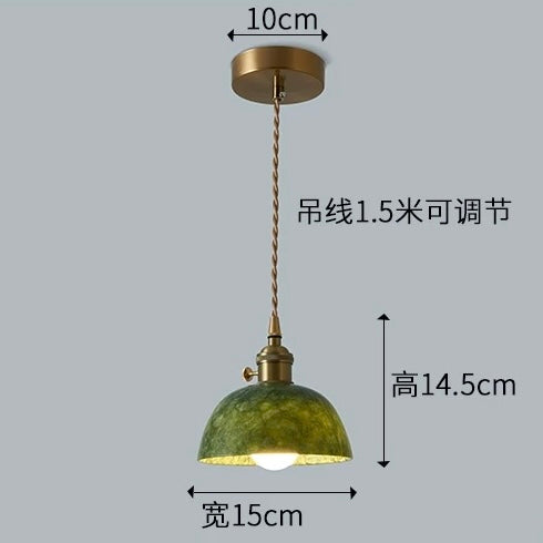 French Retro Pendant Light with Switch – 3-Color Adjustable LED Vintage Chandelier with Jade Shade for Bedroom, Dining Room & Entryway