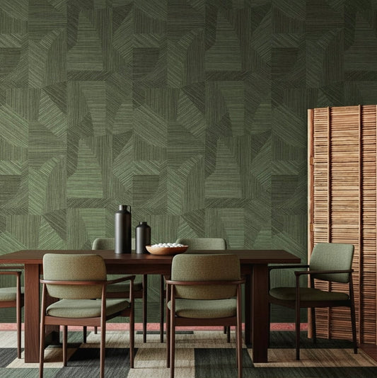 Geo Weave Emerald Green Textured Wallpaper Mural | Modern Geometric Non-Pasted Wallcovering