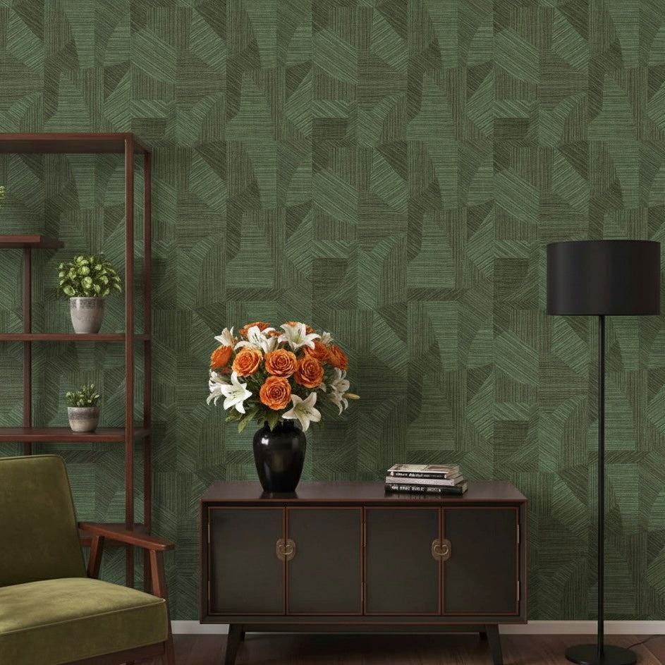 Geo Weave Emerald Green Textured Wallpaper Mural | Modern Geometric Non-Pasted Wallcovering