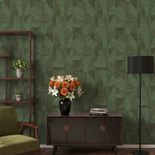 Geo Weave Emerald Green Textured Wallpaper Mural | Modern Geometric Non-Pasted Wallcovering
